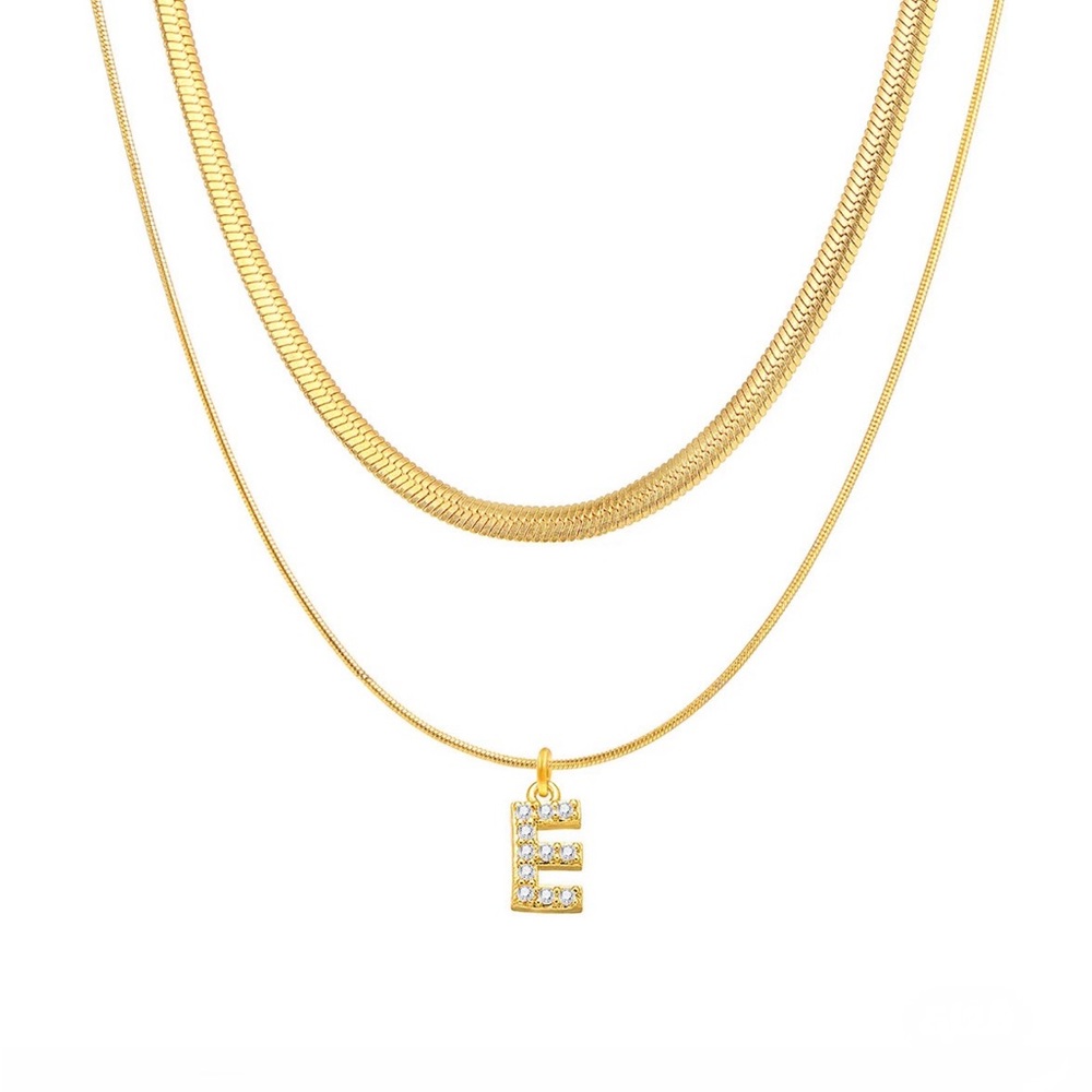 Double Layer Pendant Letter Necklaces in Gold Plated Stainless Steel - Picture 11 of 15